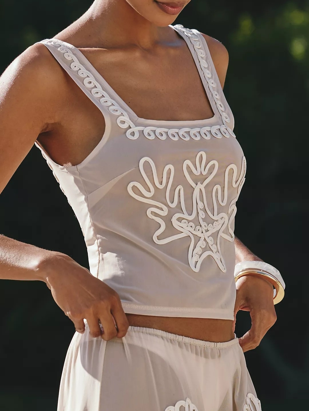 Anthropologie Celandine Embroidered Open-Back Tank